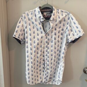 White and Blue Pineapple Print Men's Shirt